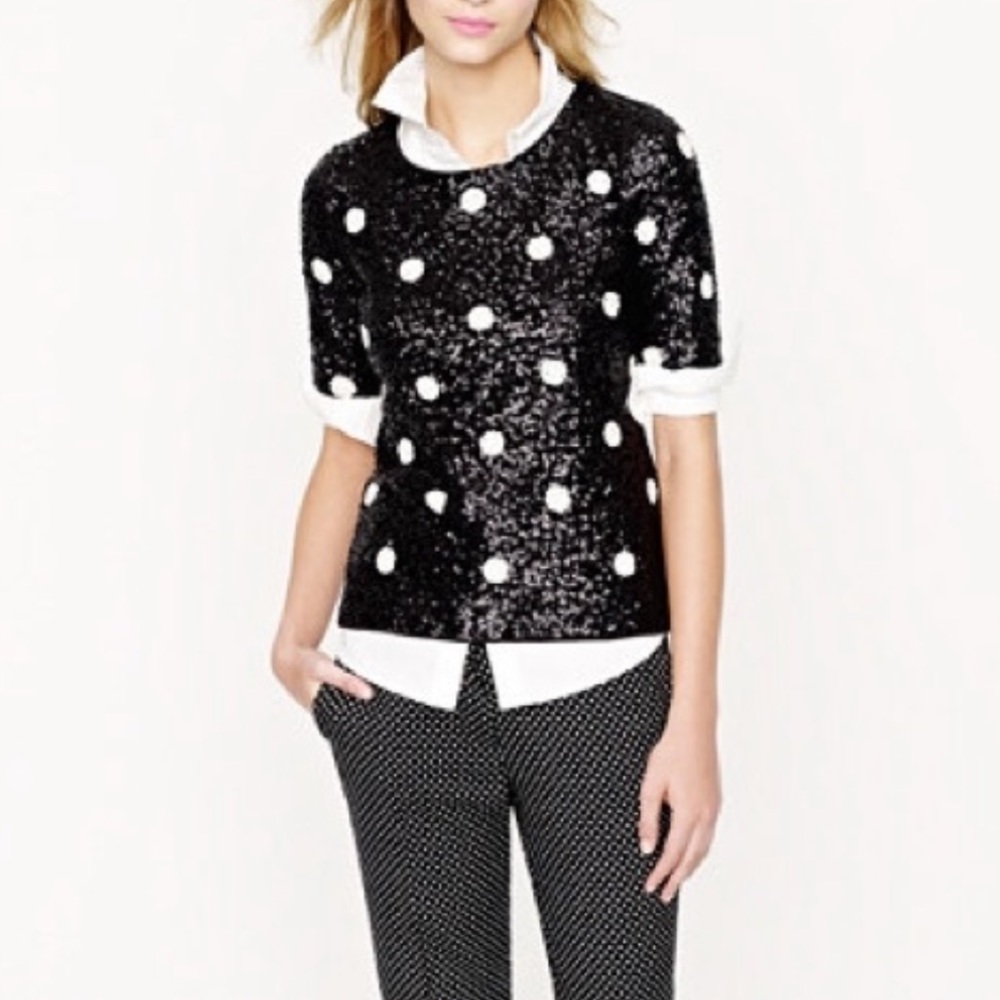 J. Crew Black Sequin Polka Dot Top